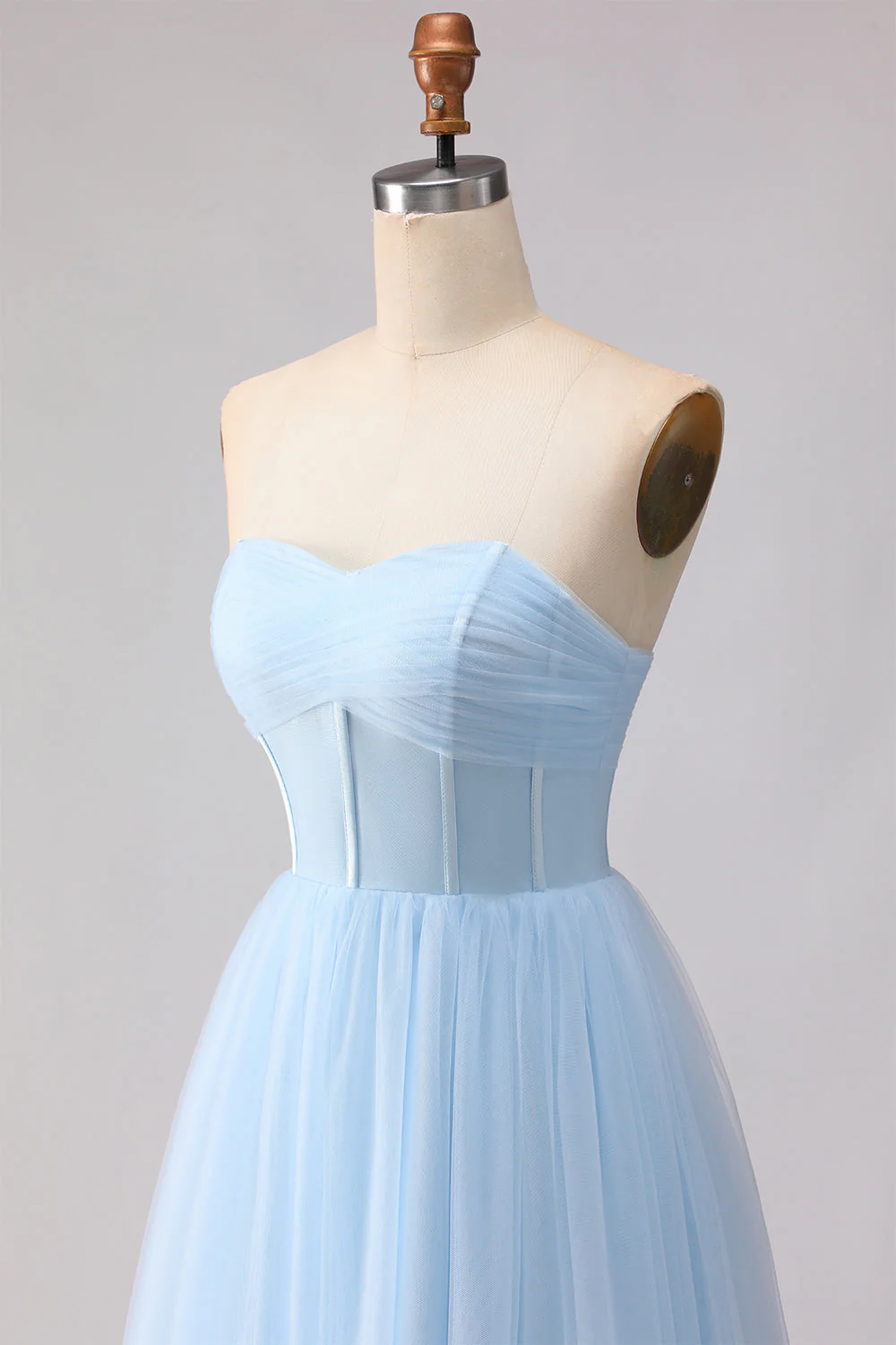 Blue Strapless Chiffon A Line Corset Long Bridesmaid Dress - Image 6