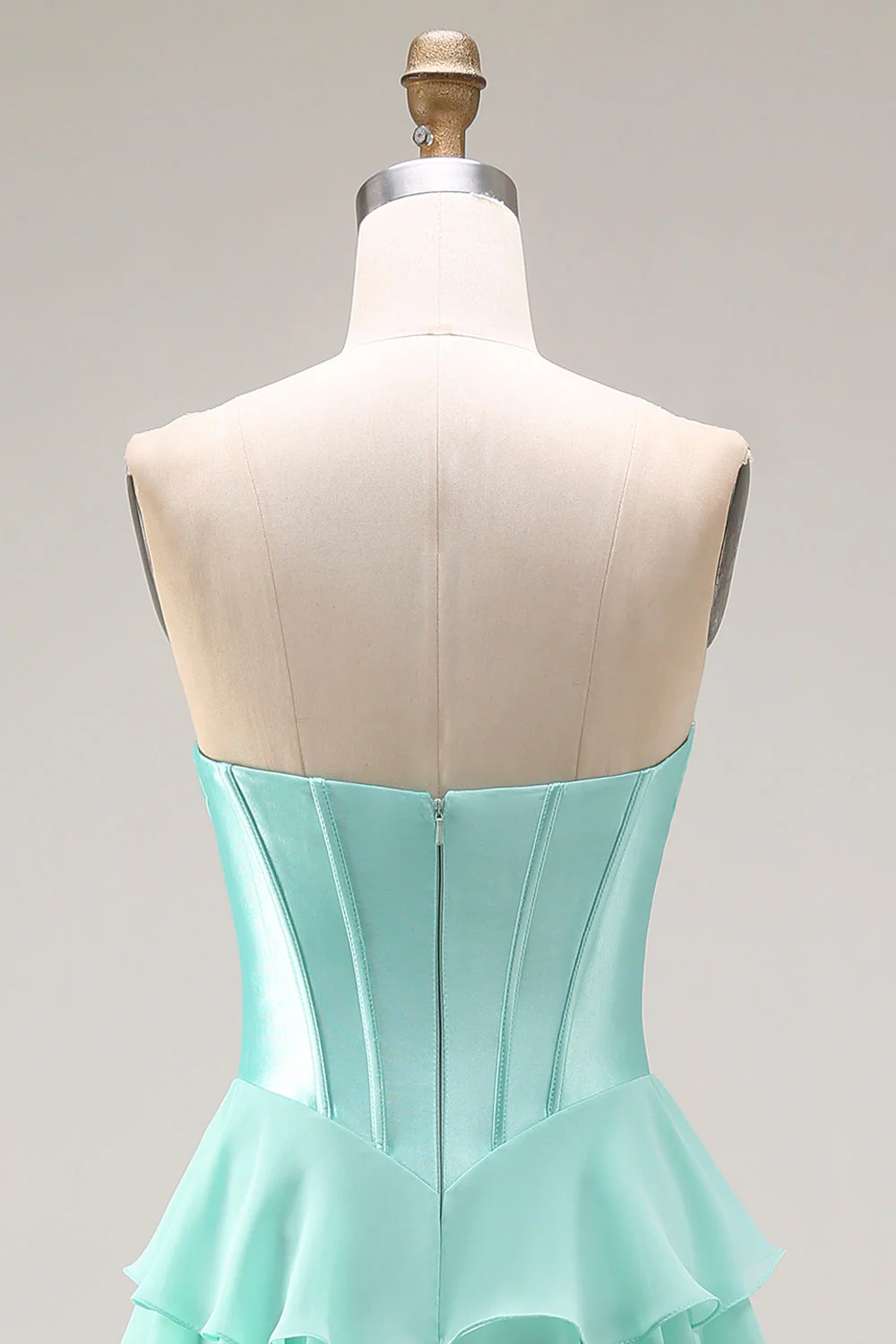 Blue Strapless Corset A-Line Tiered Ruffled Long Prom Dress with Slit - Image 15