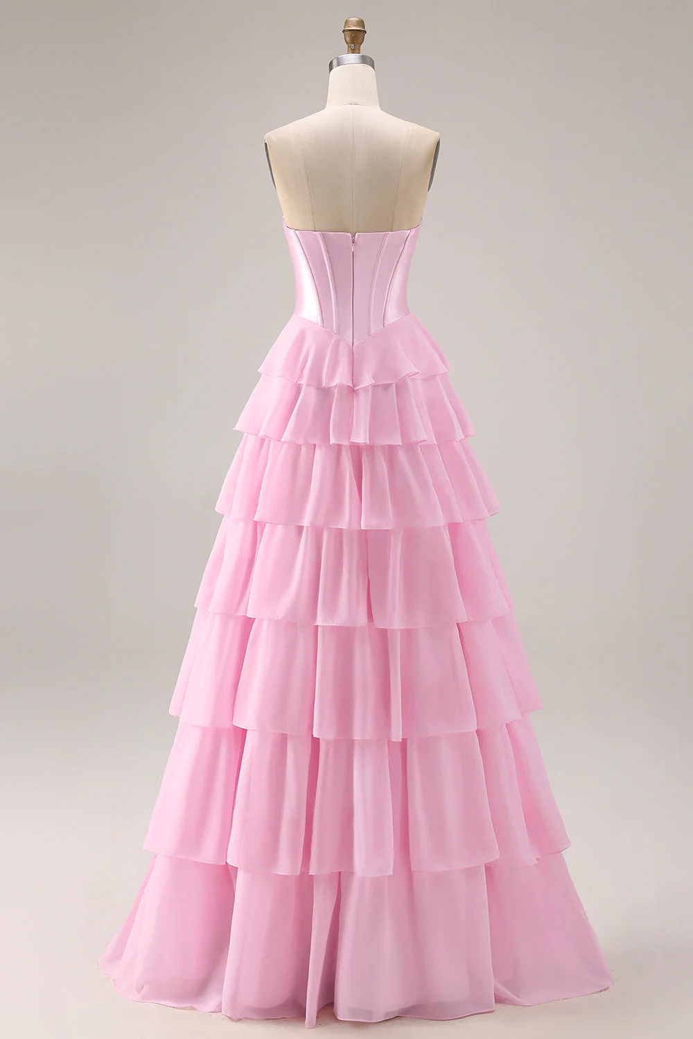 Blue Strapless Corset A-Line Tiered Ruffled Long Prom Dress with Slit - Image 18