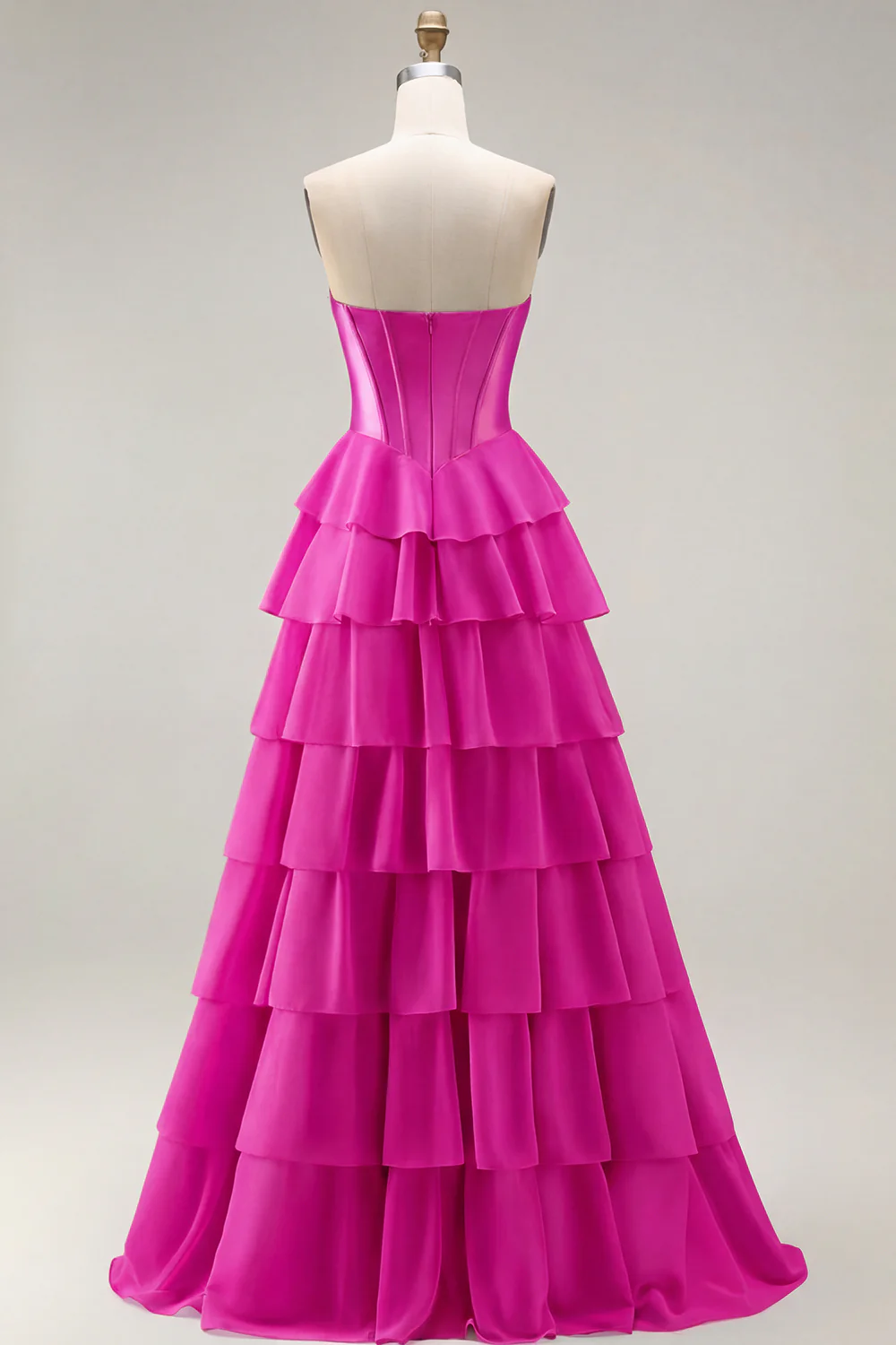 Blue Strapless Corset A-Line Tiered Ruffled Long Prom Dress with Slit - Image 23