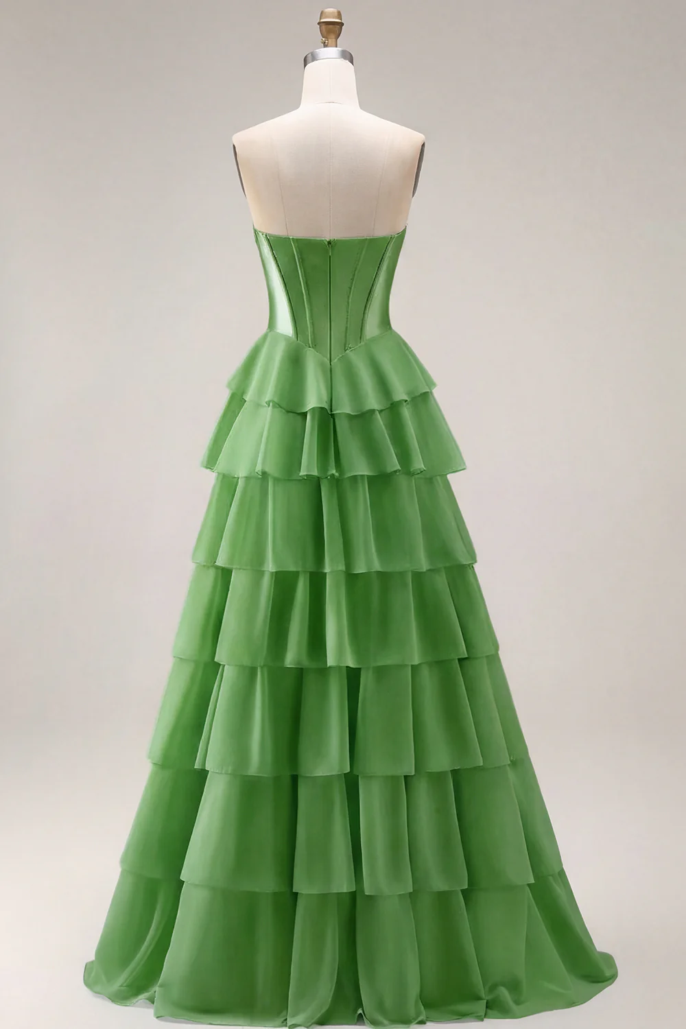 Blue Strapless Corset A-Line Tiered Ruffled Long Prom Dress with Slit - Image 25
