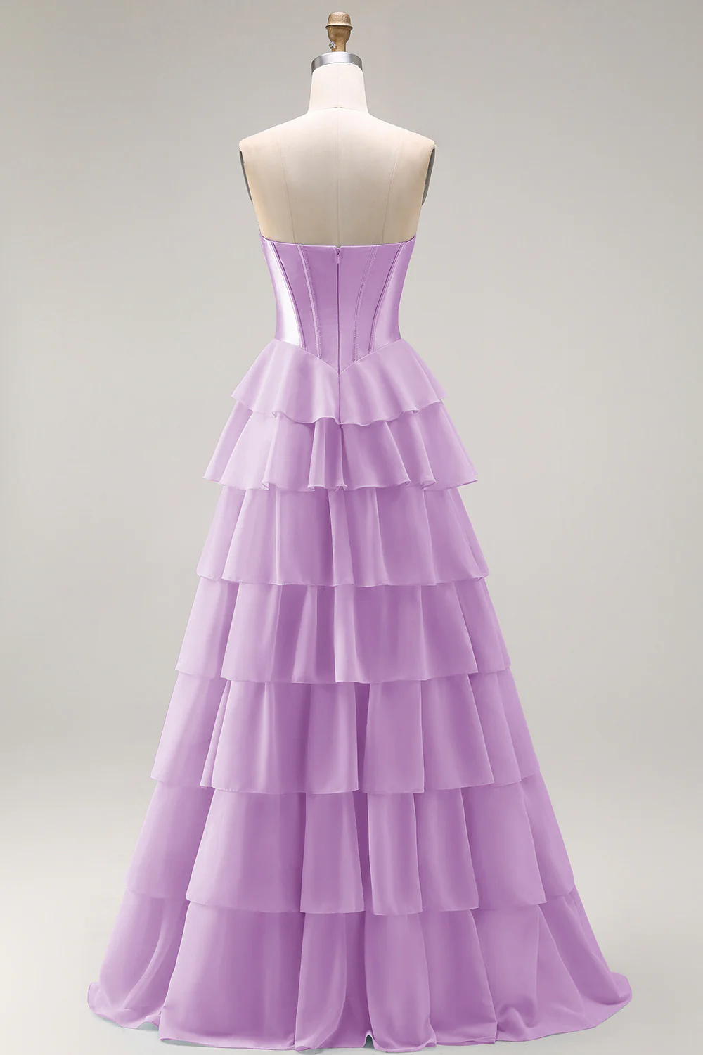 Blue Strapless Corset A-Line Tiered Ruffled Long Prom Dress with Slit - Image 31