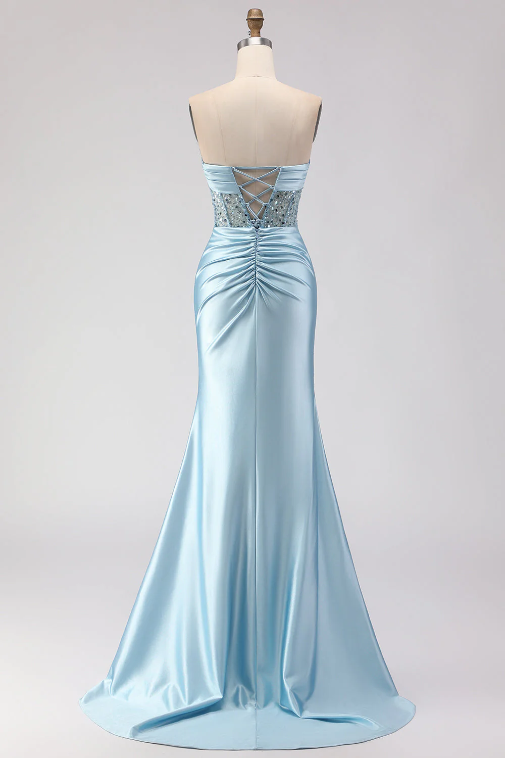 Blue Strapless Mermaid 3D Flower Sequin Long Prom Dress with Slit - Image 2
