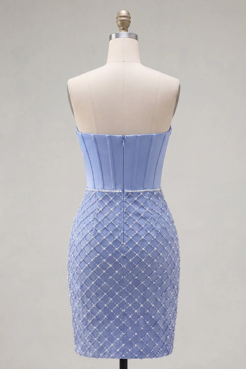 Blue Strapless Bodycon Corset Beaded Cocktail Dress - Image 2