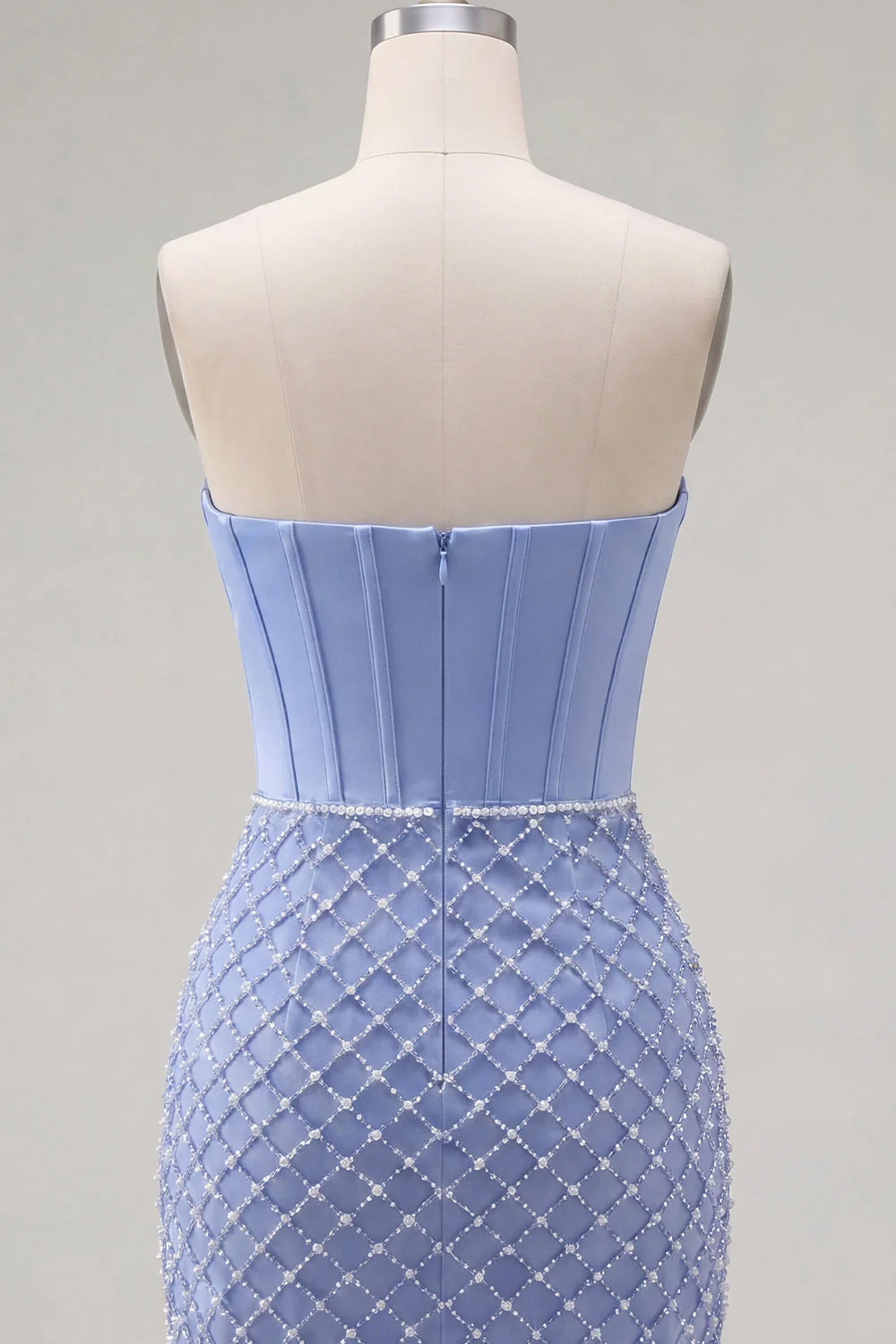 Blue Strapless Bodycon Corset Beaded Cocktail Dress - Image 6