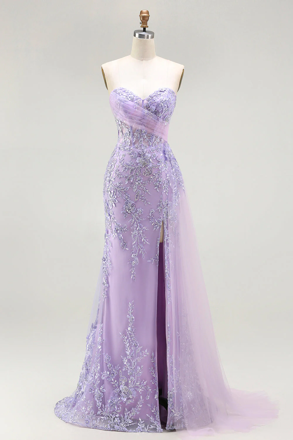 Blue Sweetheart Mermaid Beaded Corset Sequin Long Prom Dress with Slit - Image 7