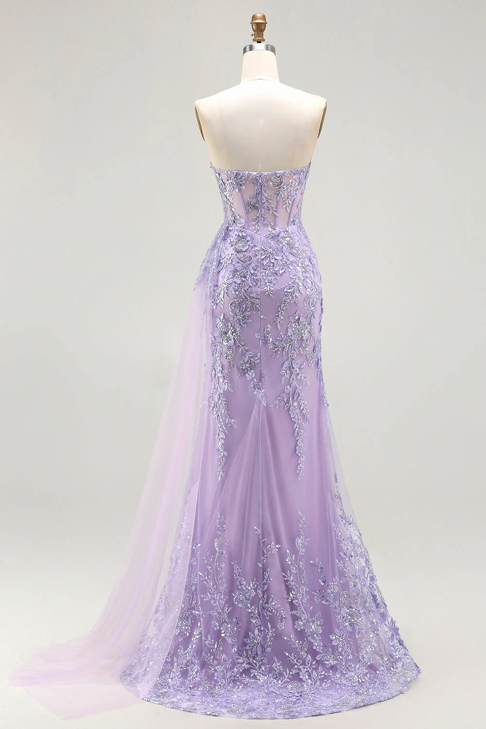 Blue Sweetheart Mermaid Beaded Corset Sequin Long Prom Dress with Slit - Image 8