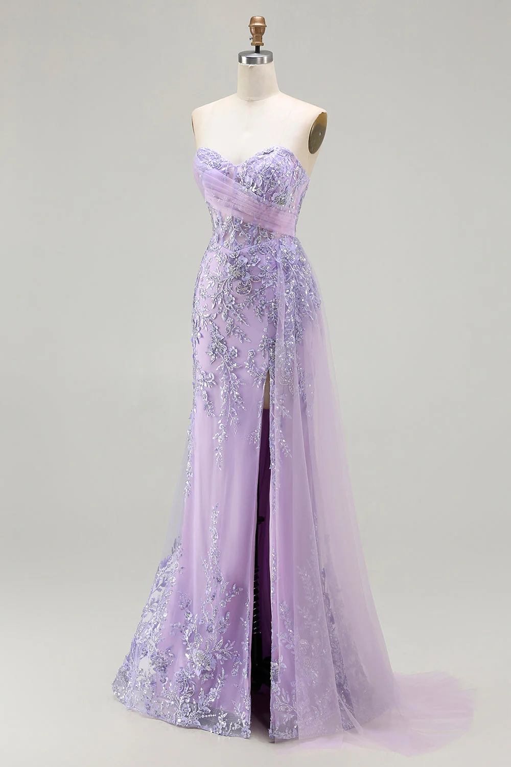 Blue Sweetheart Mermaid Beaded Corset Sequin Long Prom Dress with Slit - Image 9
