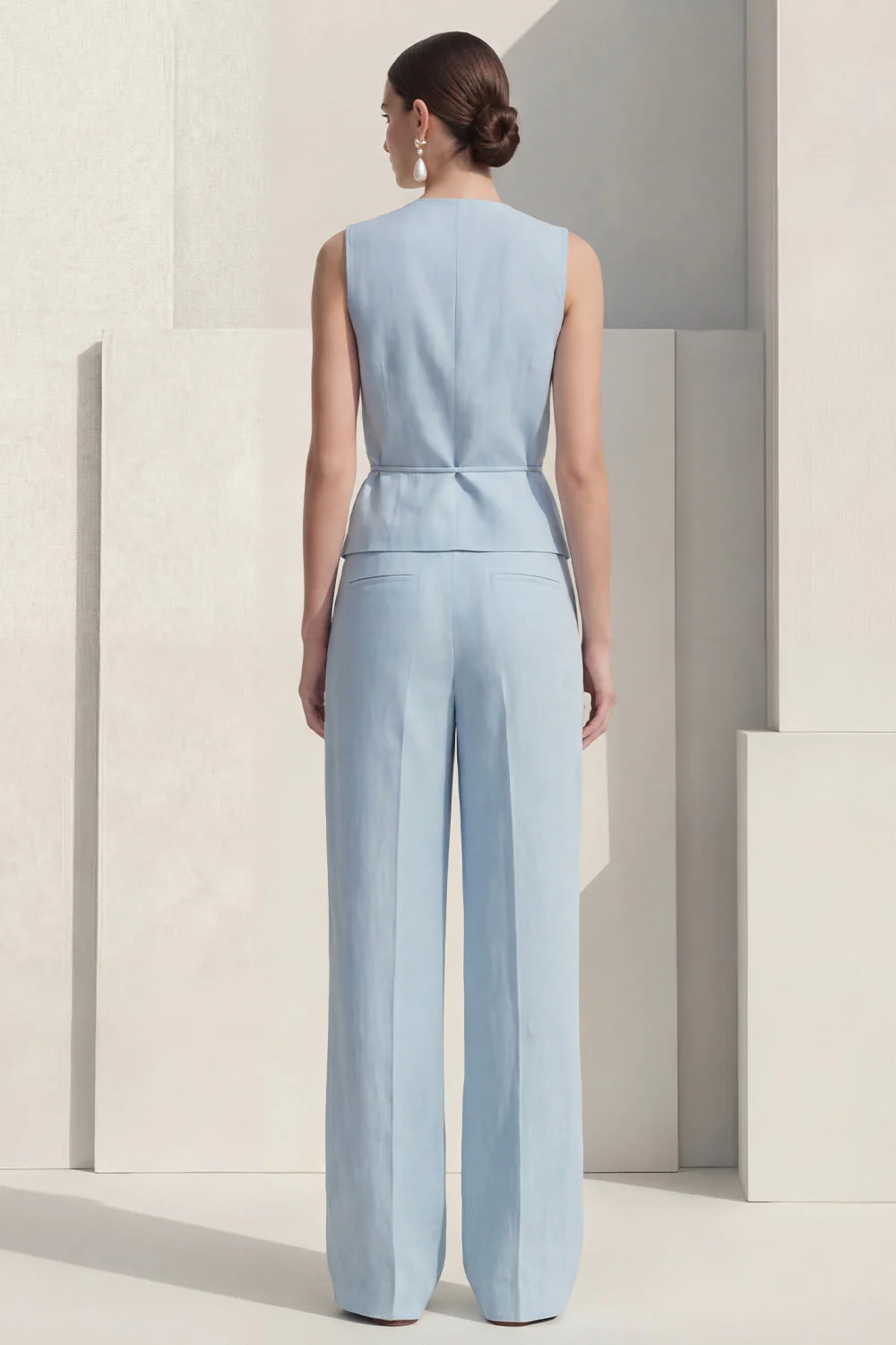 Blue V-Neck Single Breasted Women Suits with Belt - Image 2
