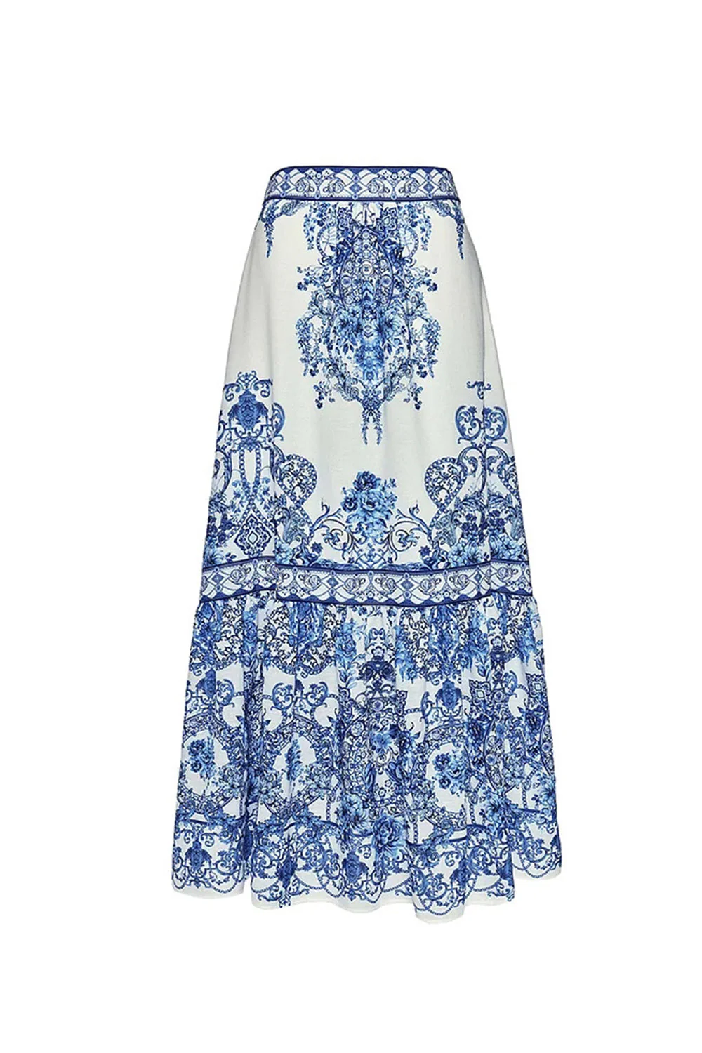 Blue White Print Spaghetti Straps 2 Piece Swimwear with Cover Up - Image 3