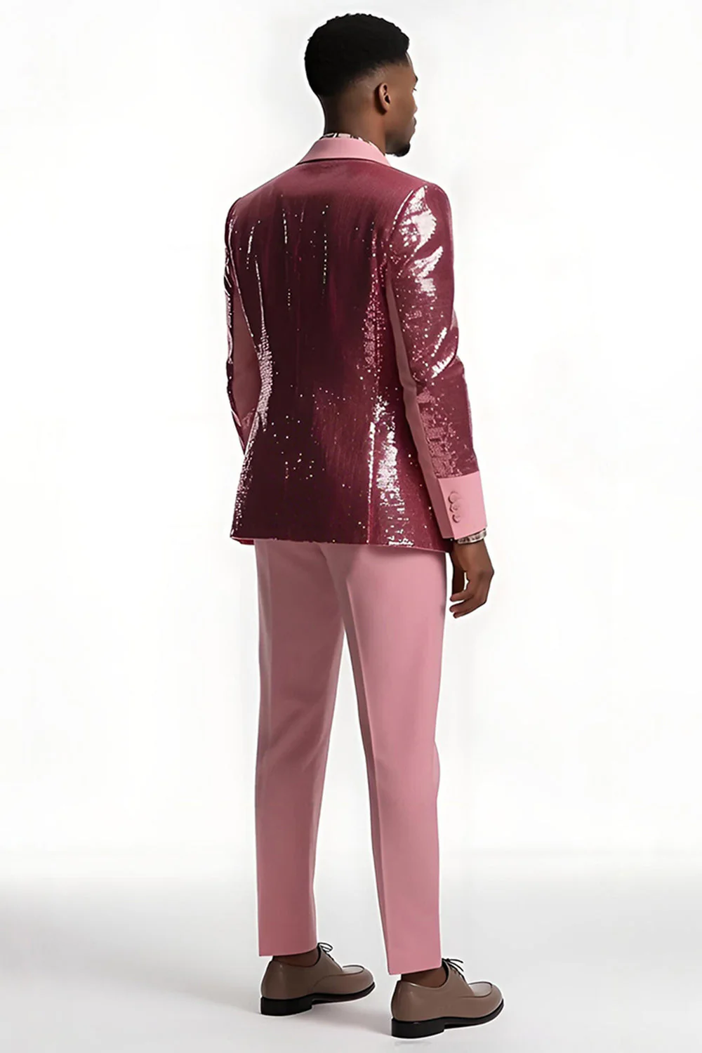 Blush 2 Piece Peak Lapel Men's Prom Suits with Sequins - Image 2