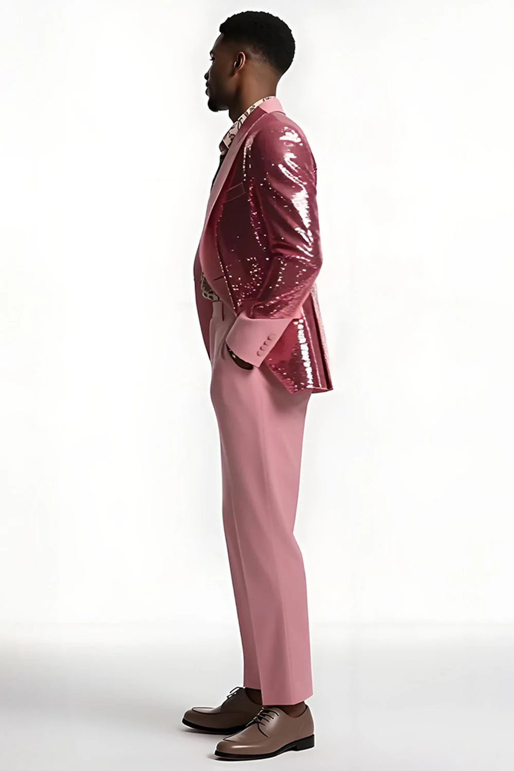 Blush 2 Piece Peak Lapel Men's Prom Suits with Sequins - Image 3