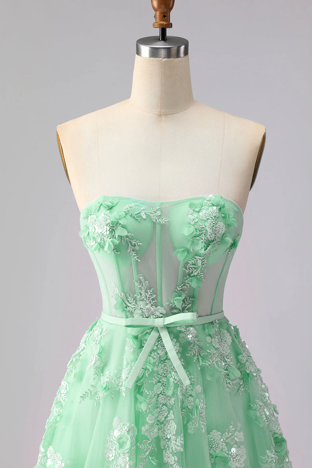 Blush A-Line Tulle Appliqued Corset Convertible Long Prom Dress with Sleeves - Image 17