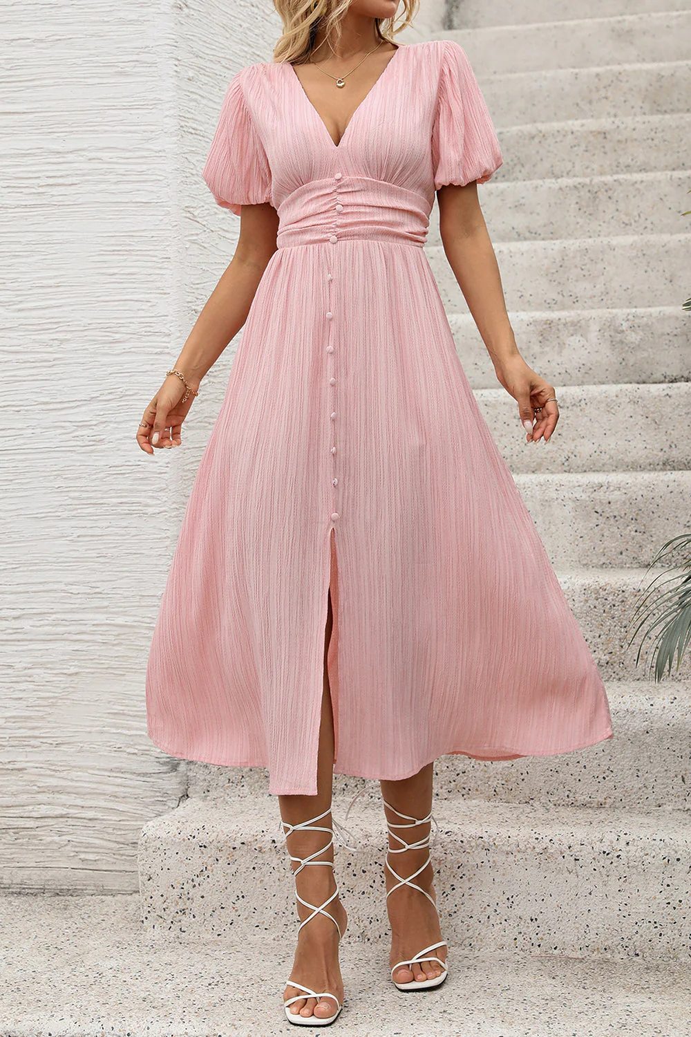 Blush A Line V Neck Summer Dress - Image 5