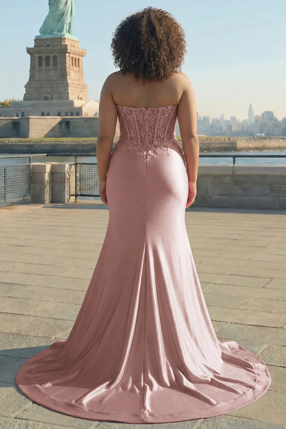 Blush Appliqued Sweetheart Corset Mermaid Long Plus Size Prom Dress with Slit - Image 2