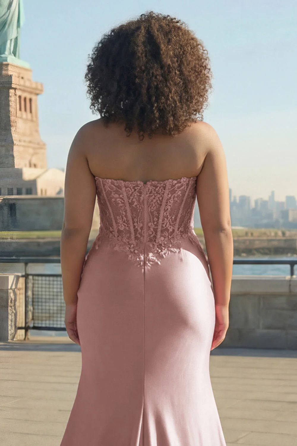Blush Appliqued Sweetheart Corset Mermaid Long Plus Size Prom Dress with Slit - Image 4