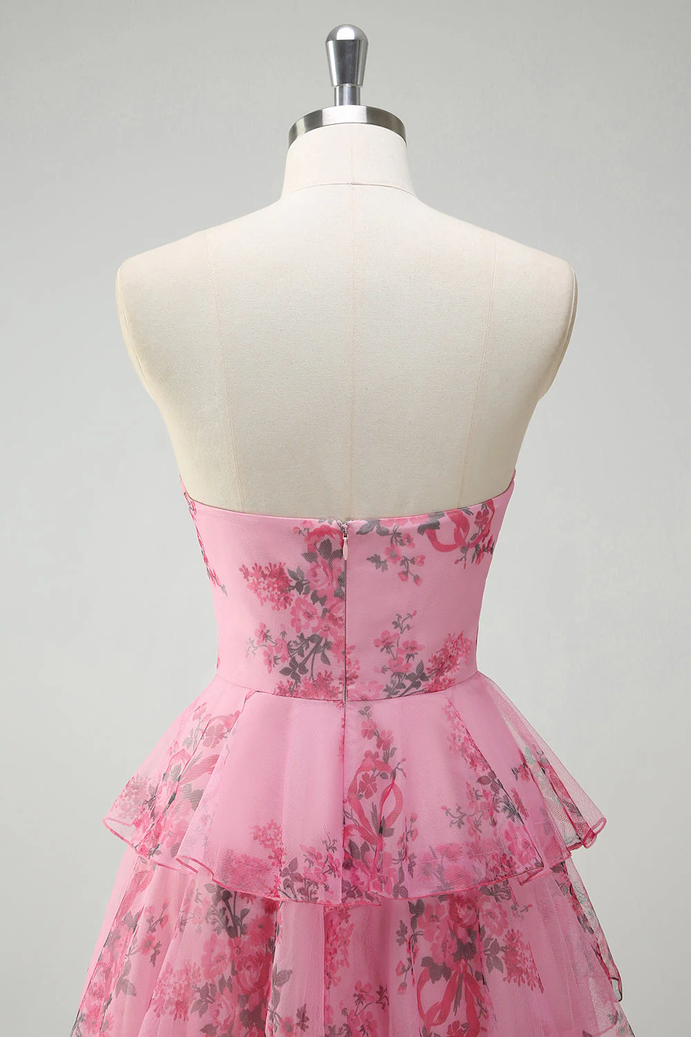 Blush Floral Printed Princess Sweetheart Tiered Long Prom Dress - Image 5