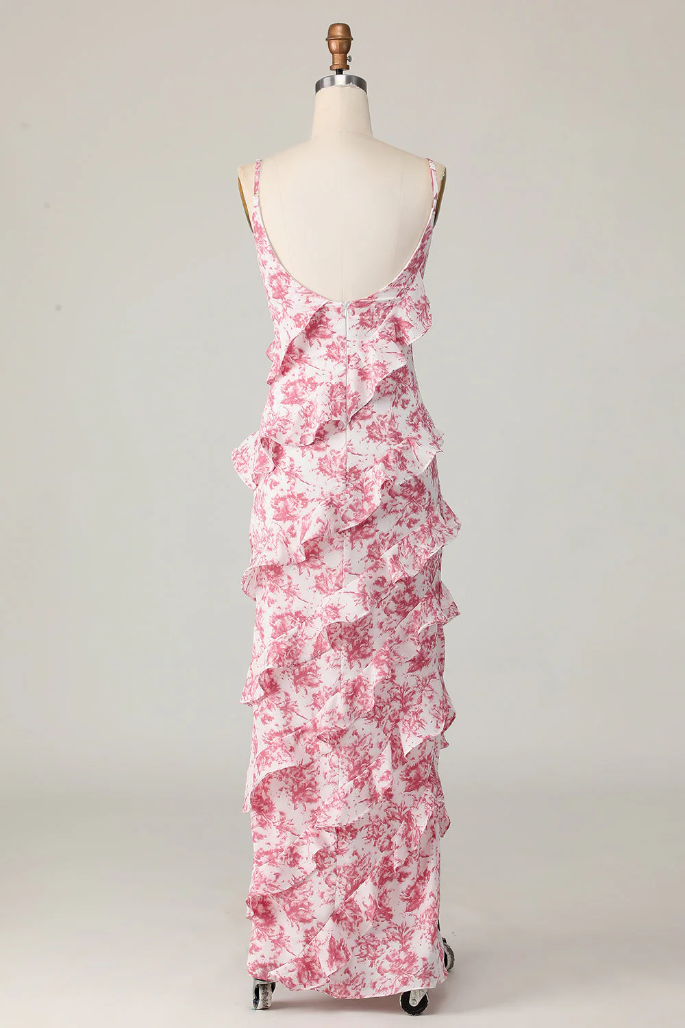 Blush Floral Sheath Ruffled Long Wedding Guest Dress with Slit - Image 8