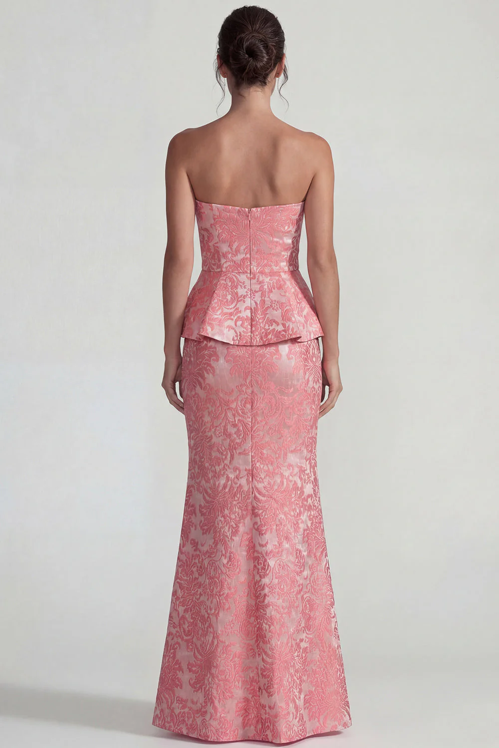 Blush Sheath Strapless Jacquard Ruffled Long Prom Dress - Image 2