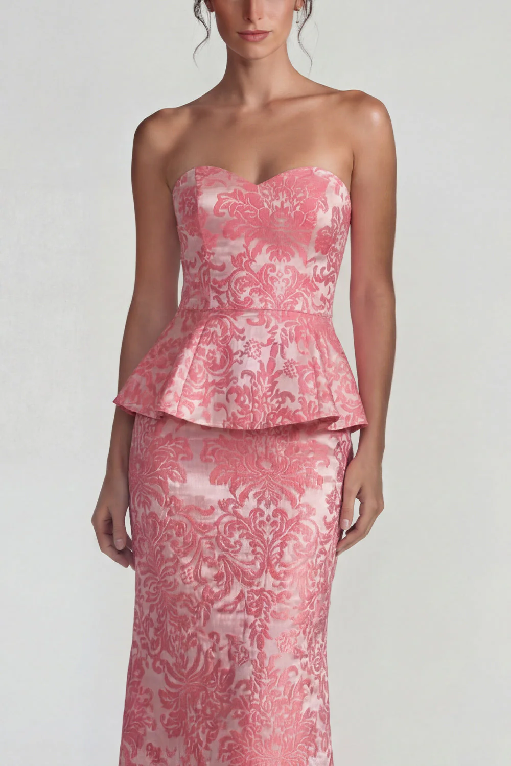 Blush Sheath Strapless Jacquard Ruffled Long Prom Dress - Image 3