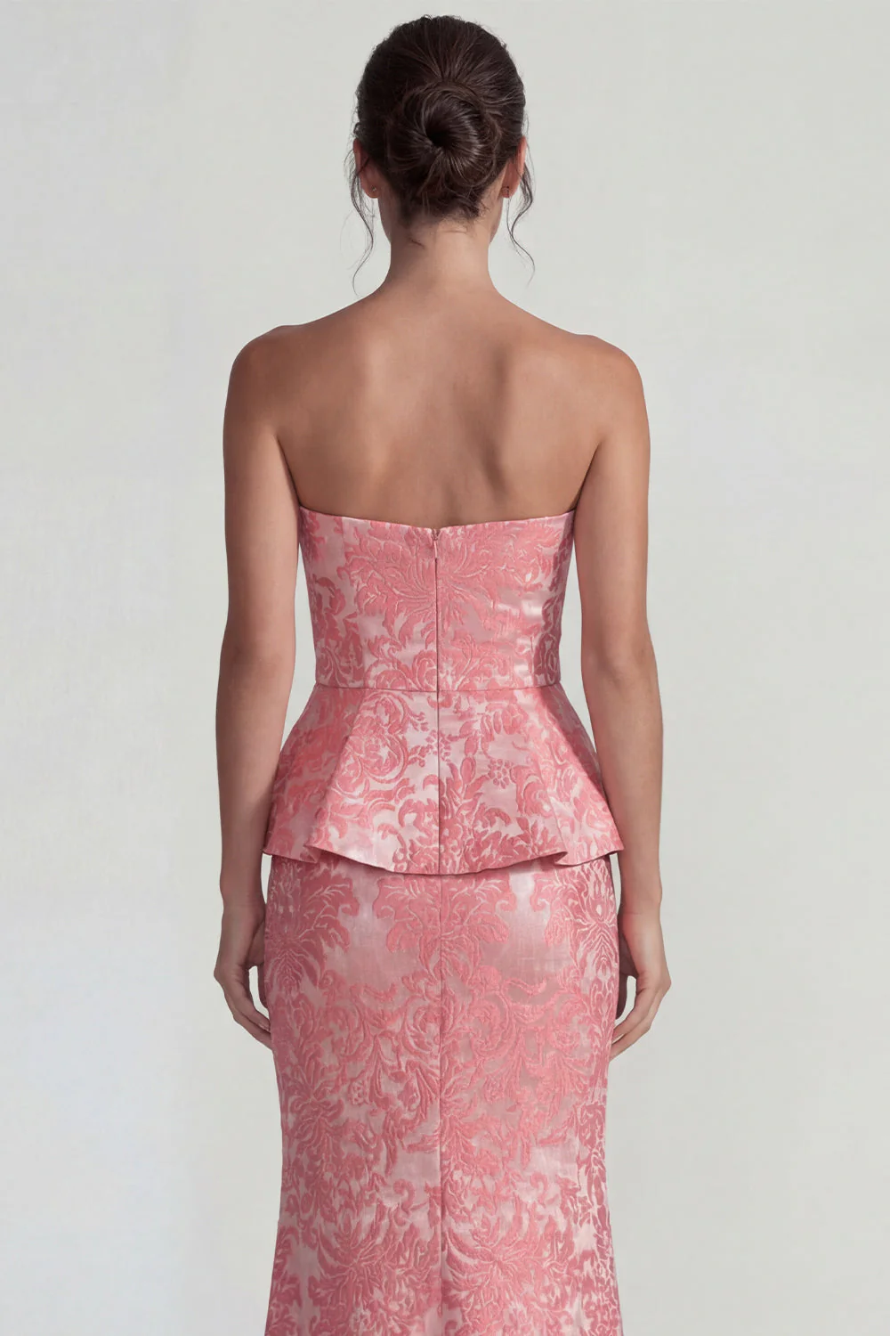 Blush Sheath Strapless Jacquard Ruffled Long Prom Dress - Image 4