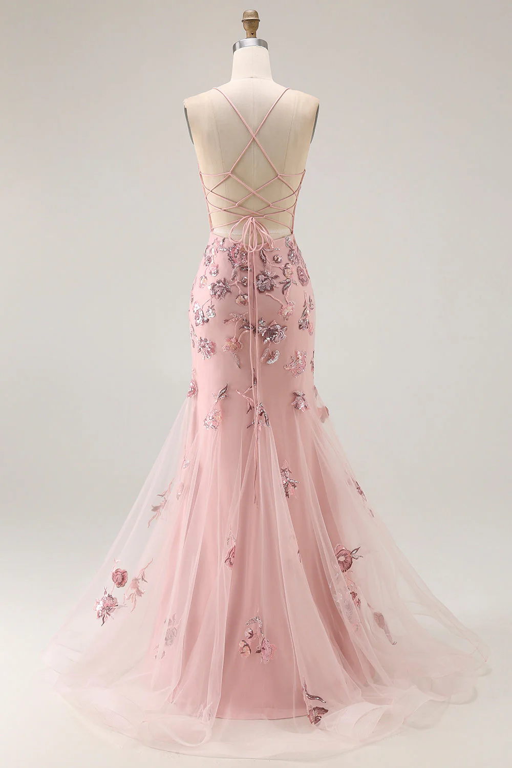 Blush Mermaid Corset Appliqued Long Prom Dress with Beading - Image 2