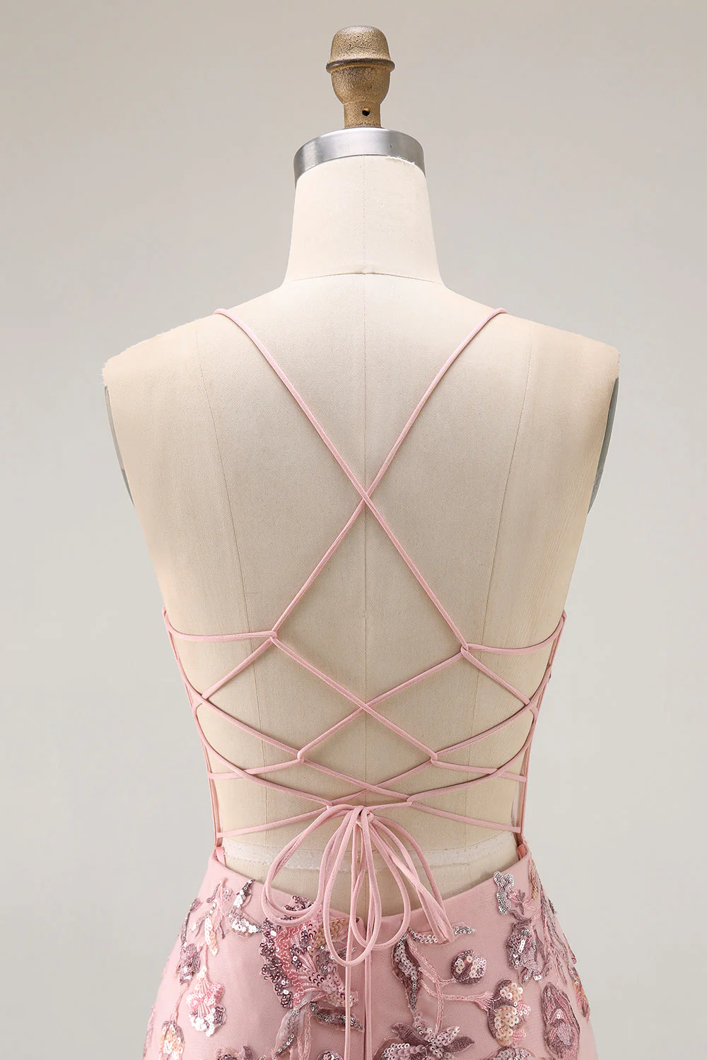 Blush Mermaid Corset Appliqued Long Prom Dress with Beading - Image 5