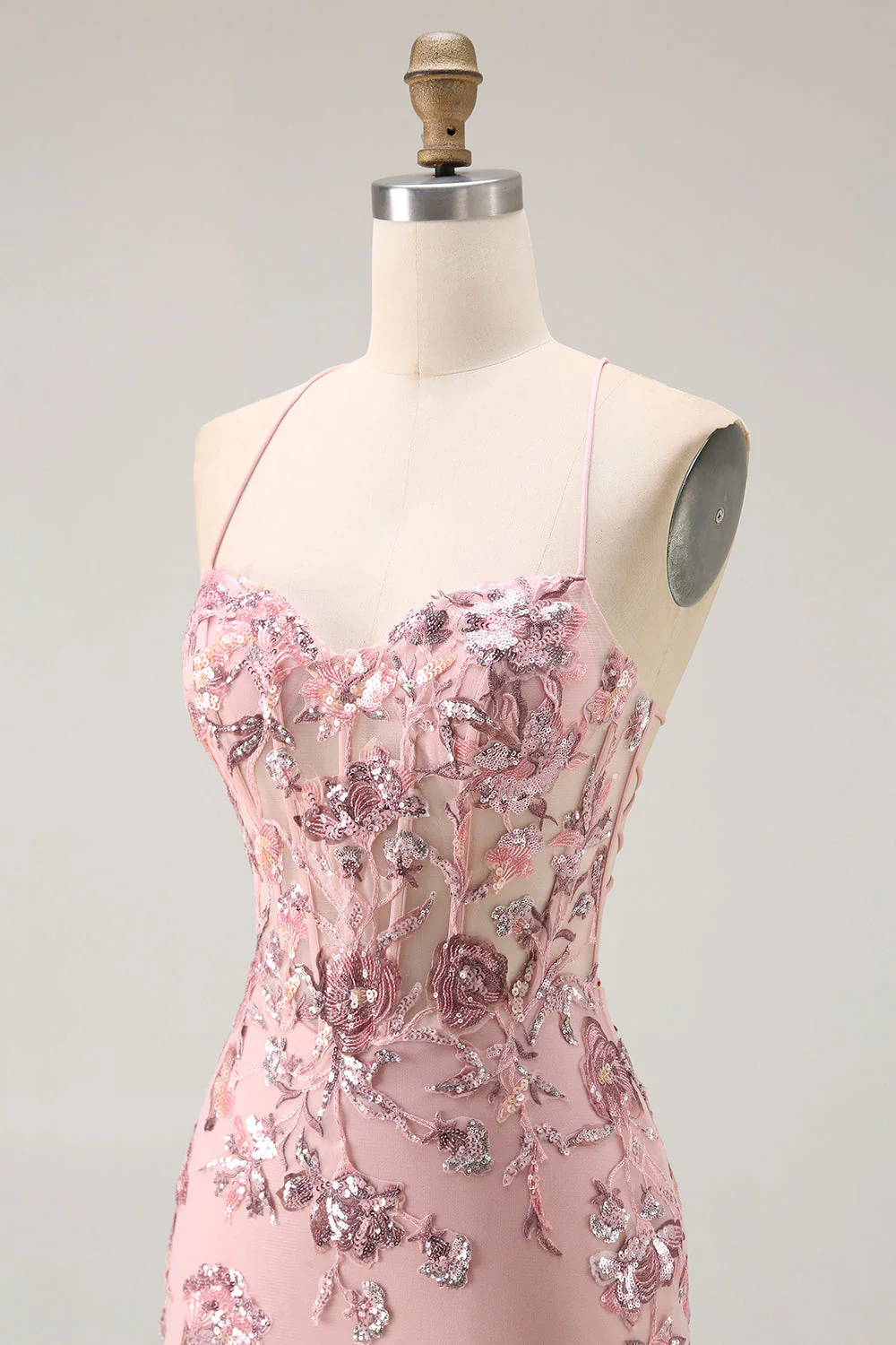 Blush Mermaid Corset Appliqued Long Prom Dress with Beading - Image 6