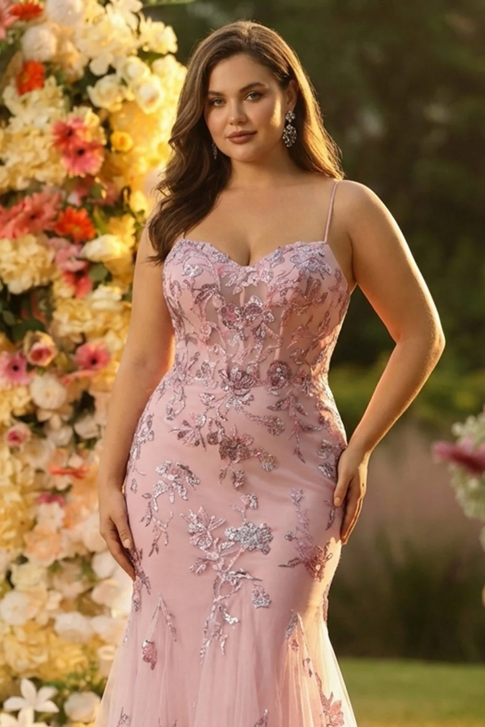 Blush Mermaid Corset Beaded Long Plus Size Prom Dress with Sequins - Image 3