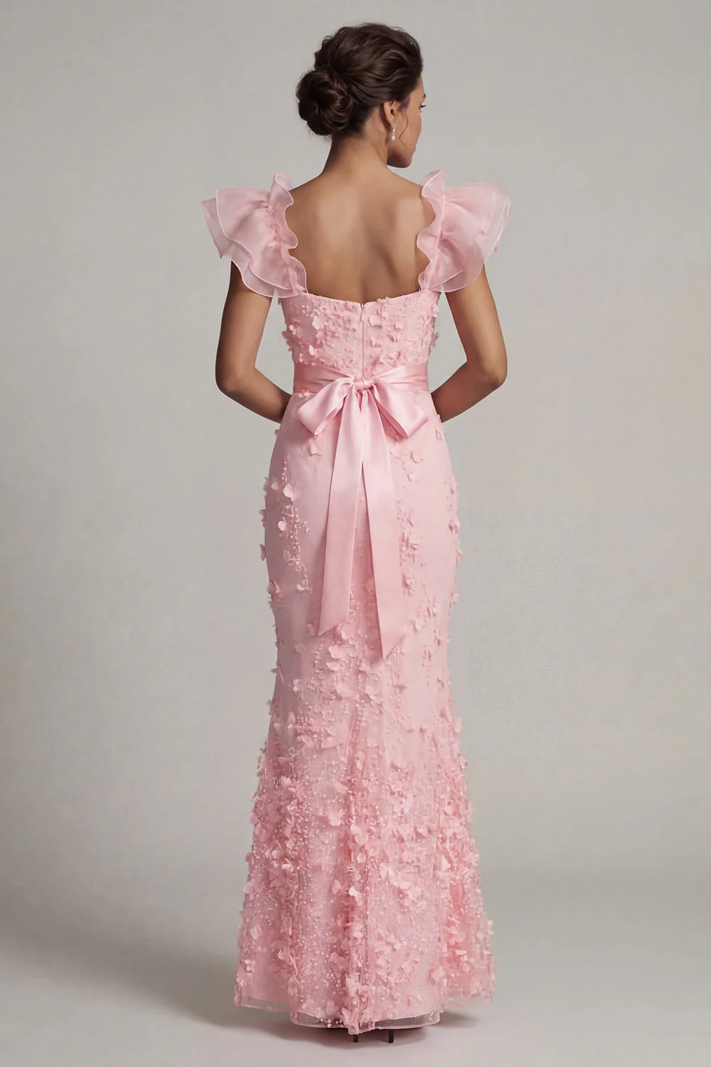 Blush Mermaid Ruffle Sleeves Long Mother of the Bride Dress with 3D Flowers - Image 2