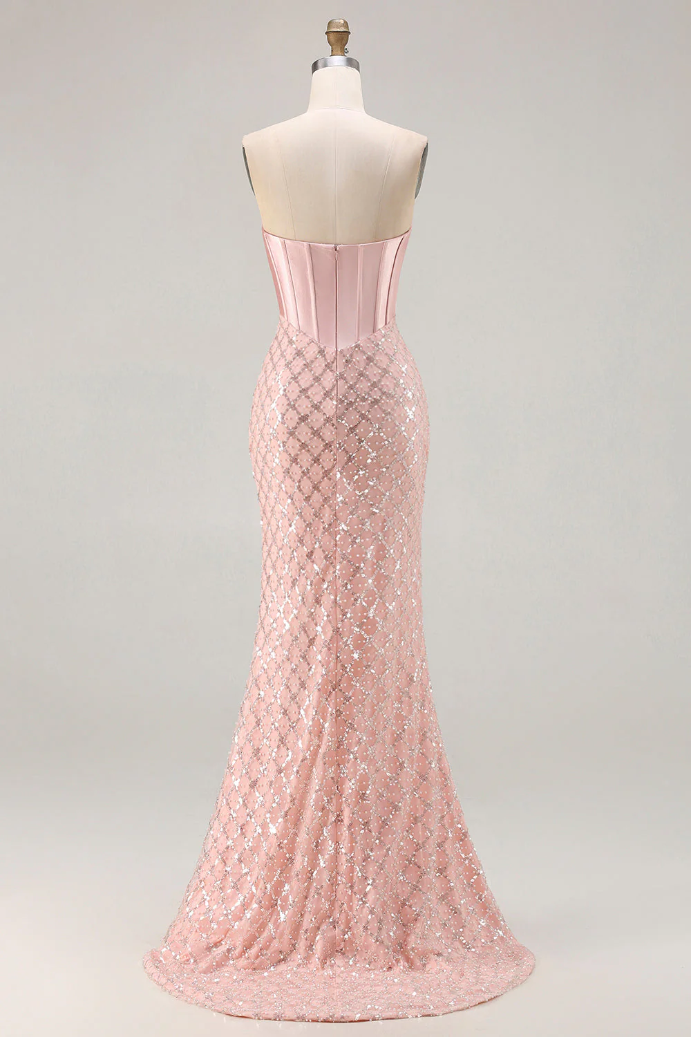 Blush Mermaid Sweetheart Corset Sequin Long Prom Dress with Beading - Image 2