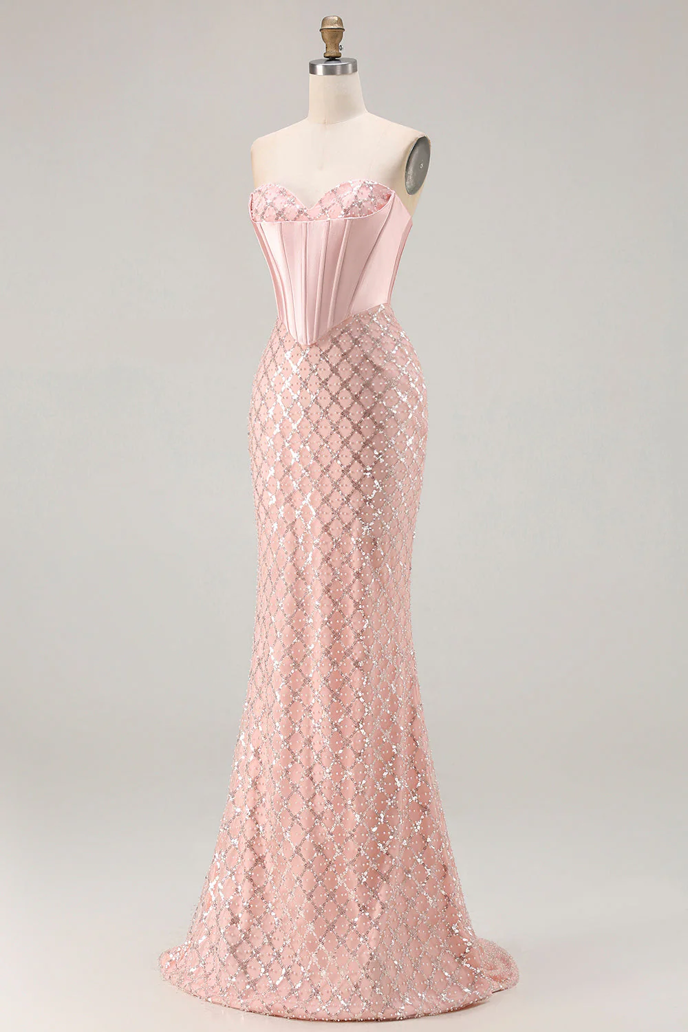 Blush Mermaid Sweetheart Corset Sequin Long Prom Dress with Beading - Image 5