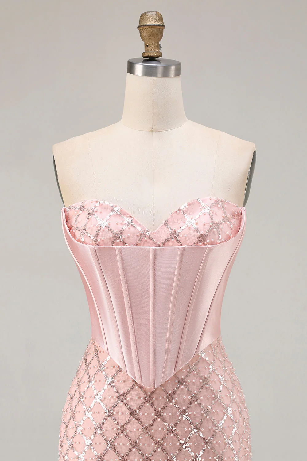 Blush Mermaid Sweetheart Corset Sequin Long Prom Dress with Beading - Image 6