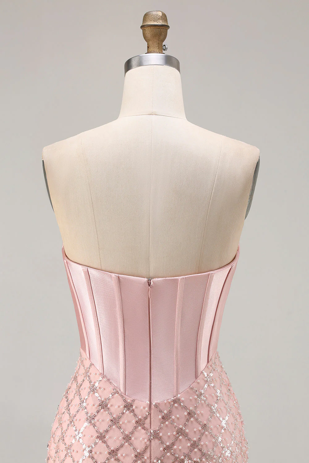 Blush Mermaid Sweetheart Corset Sequin Long Prom Dress with Beading - Image 7