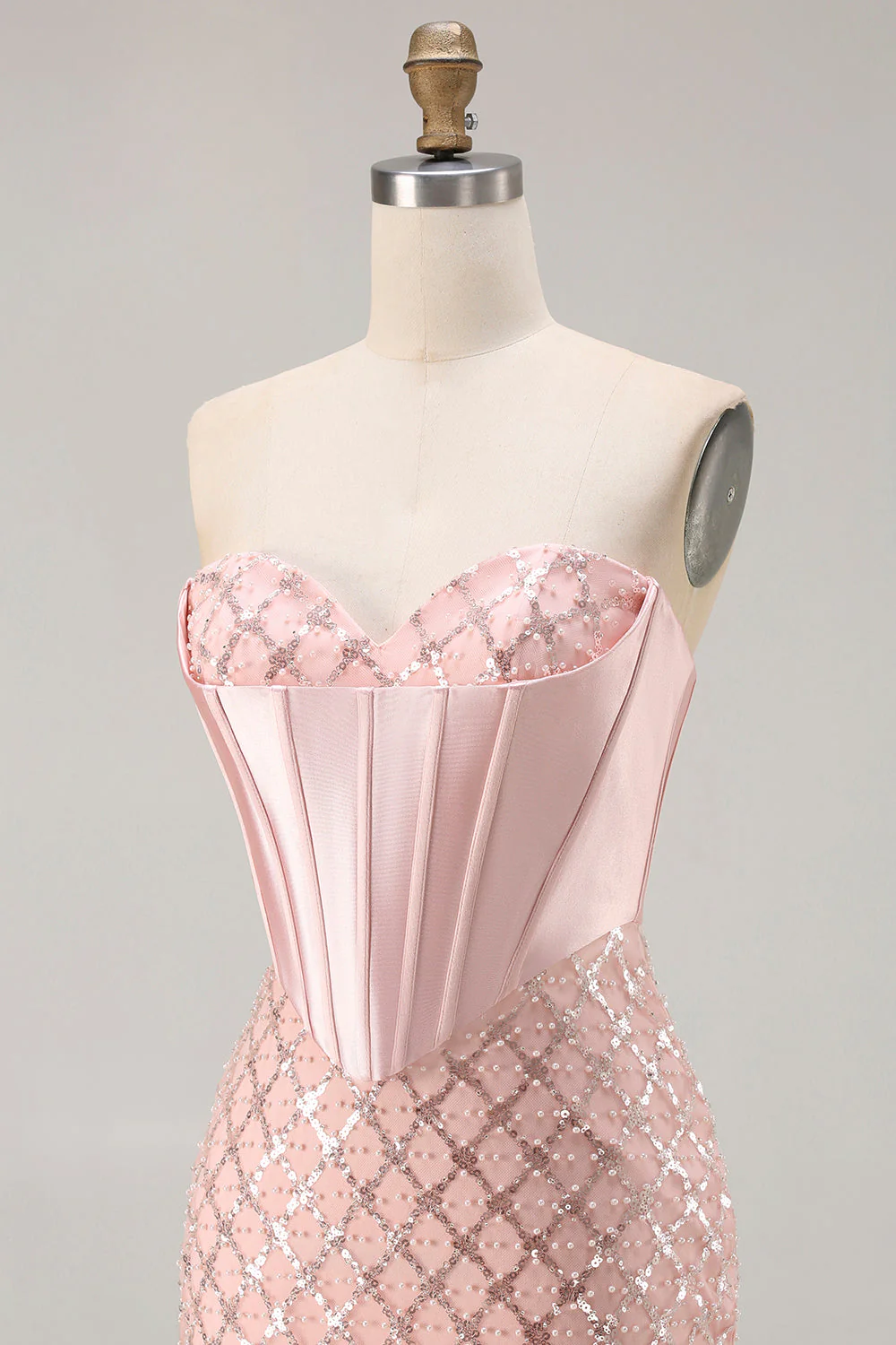 Blush Mermaid Sweetheart Corset Sequin Long Prom Dress with Beading - Image 8