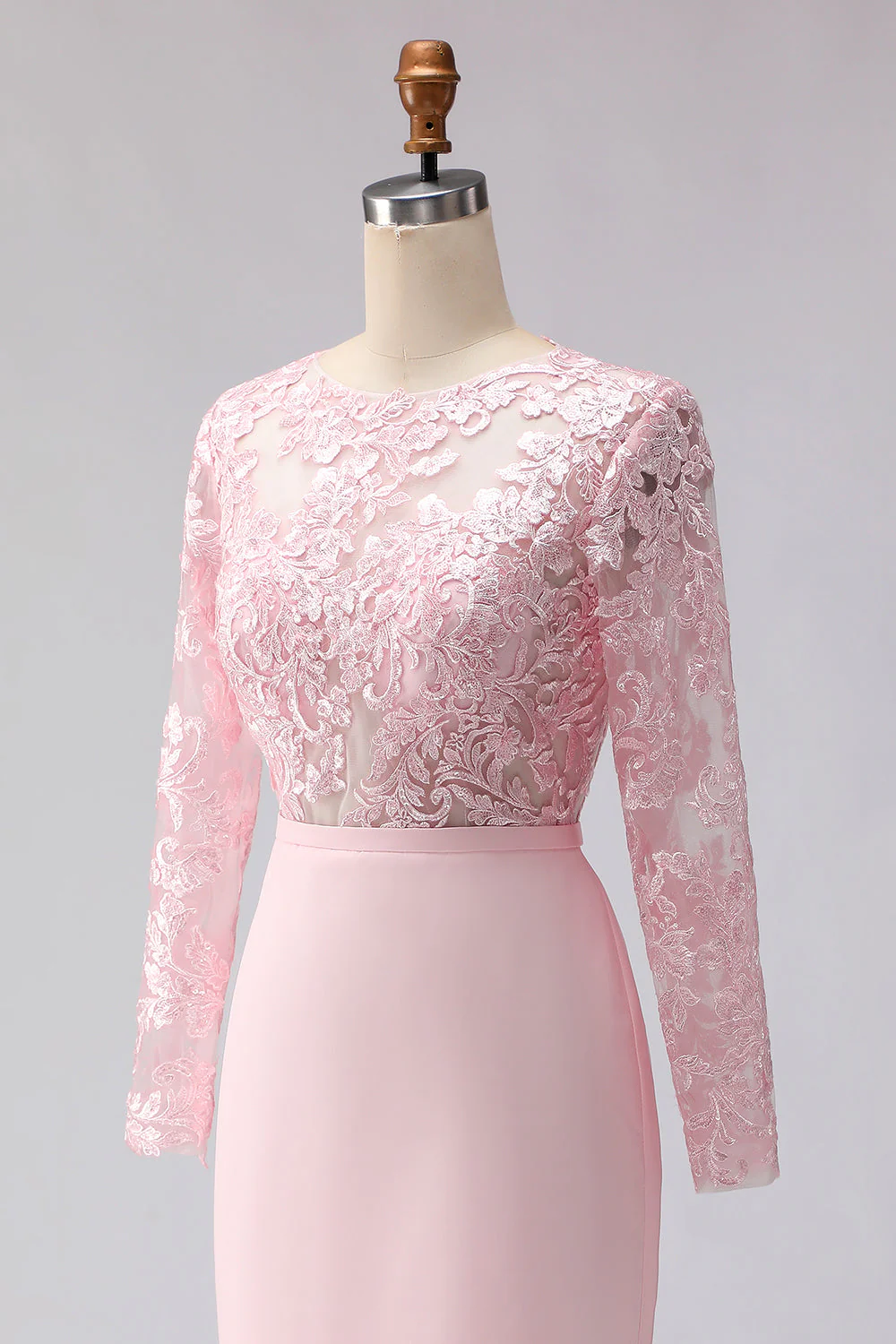 Sheath Blush Pink Appliqued Midi Mother of the Bride Dress with Long Sleeves - Image 5