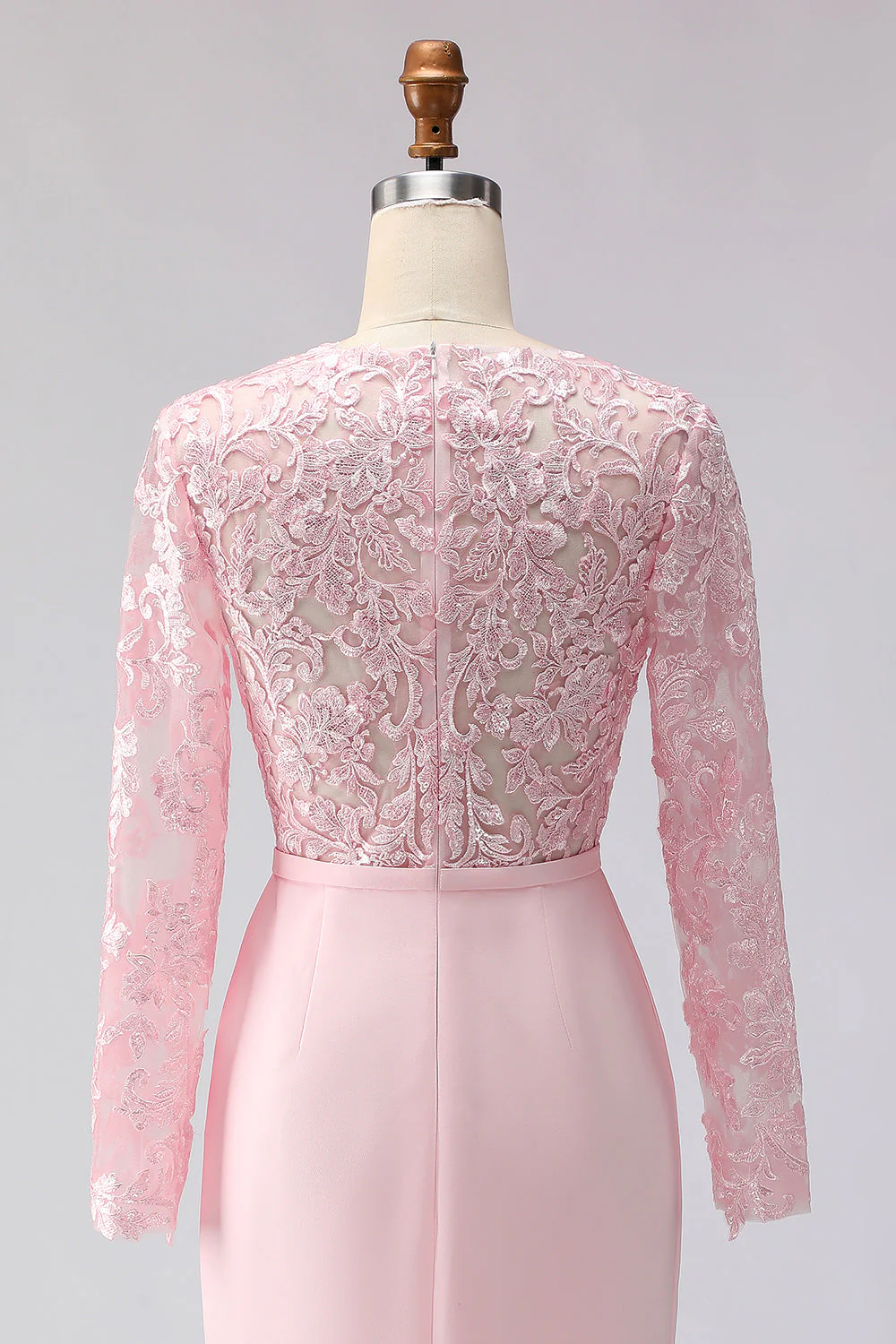 Sheath Blush Pink Appliqued Midi Mother of the Bride Dress with Long Sleeves - Image 6