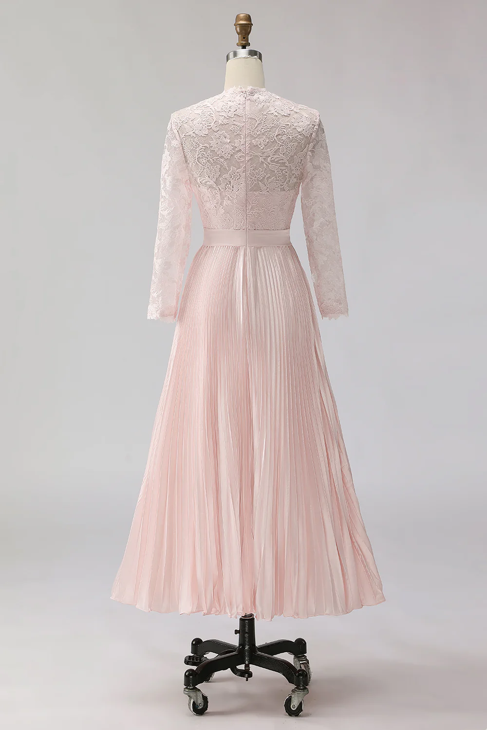 Blush Pink Pleated A Line Chiffon Midi Mother of the Bride Dress with Lace - Image 2