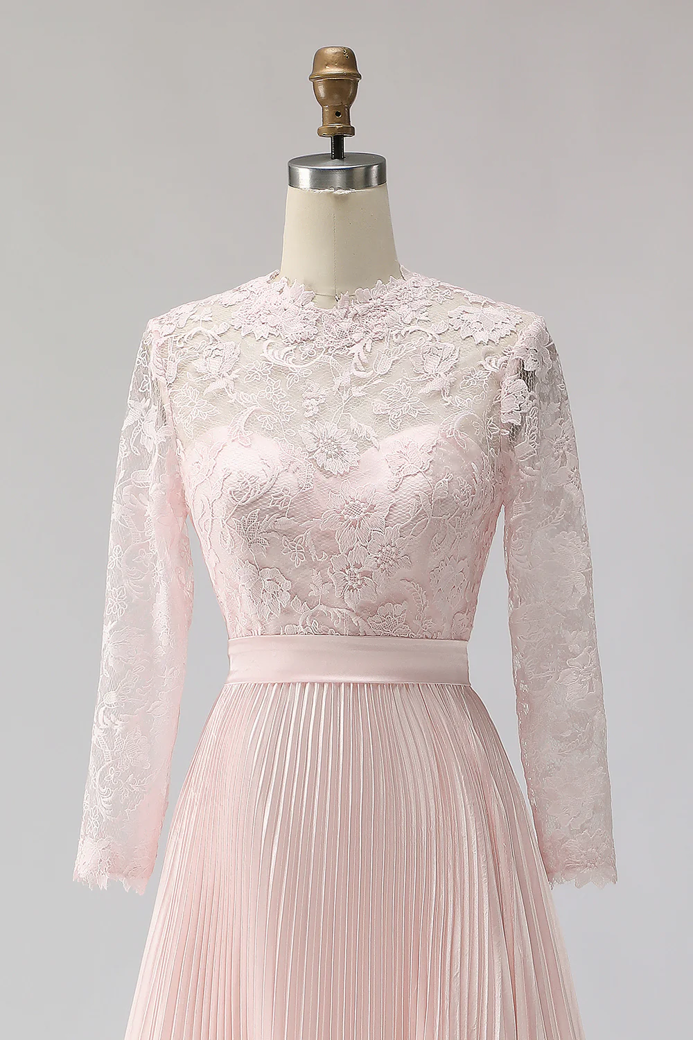 Blush Pink Pleated A Line Chiffon Midi Mother of the Bride Dress with Lace - Image 4