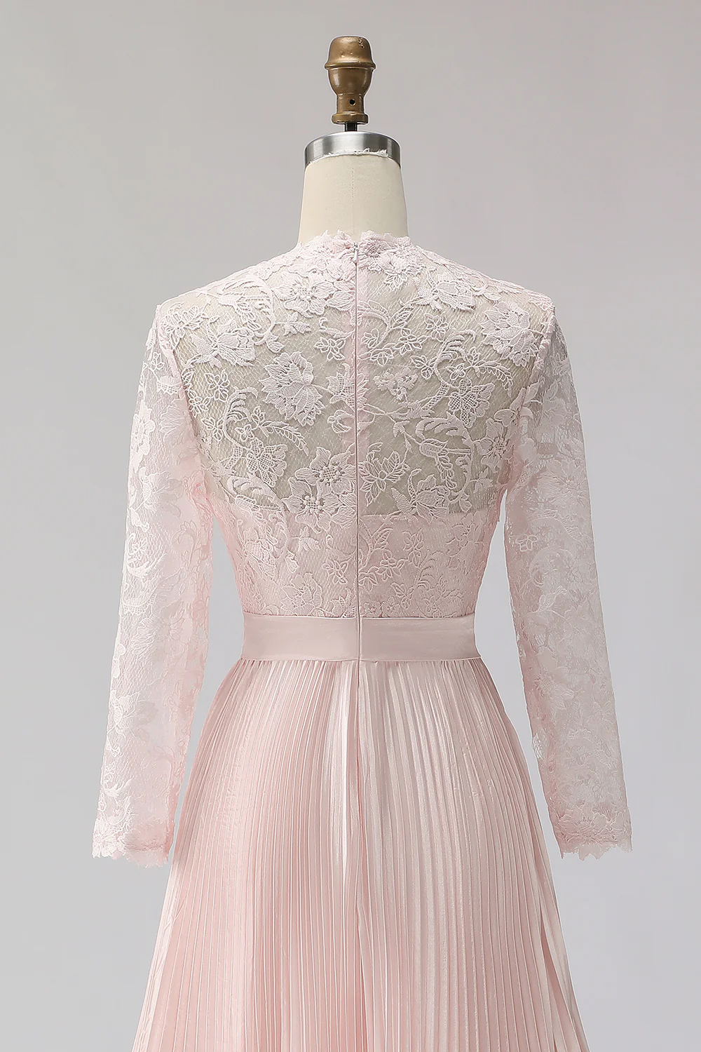 Blush Pink Pleated A Line Chiffon Midi Mother of the Bride Dress with Lace - Image 5