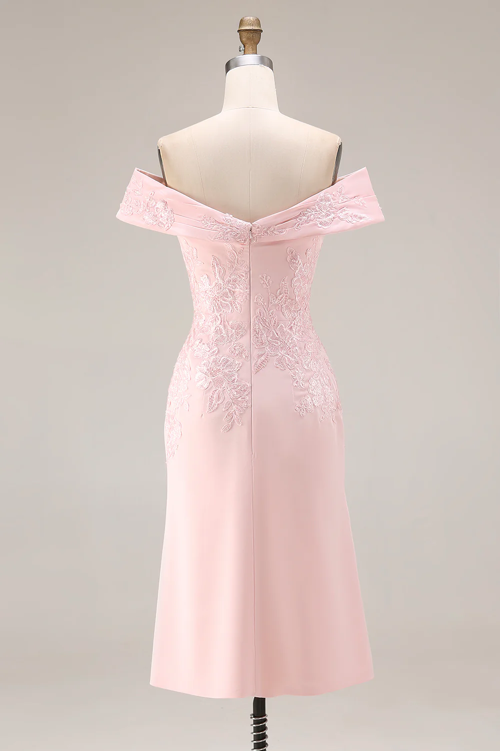 Blush Pink Sheath Off The Shoulder Mother Of The Bride Dress with Slit - Image 6