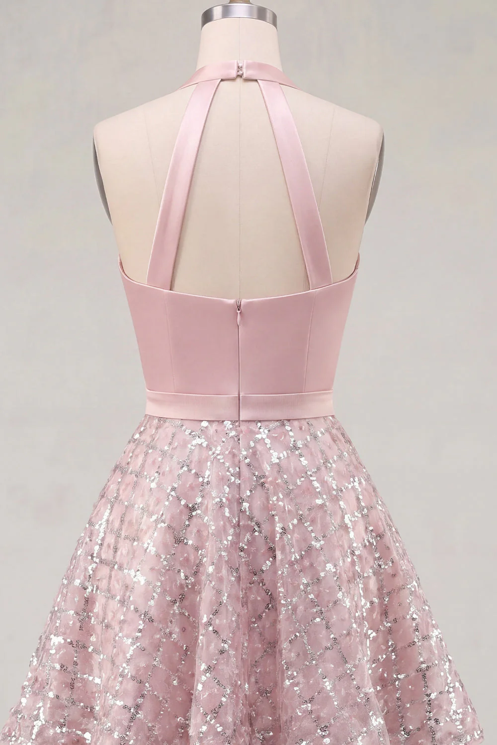 Halter Blush A-Line Neck Ruched Cocktail Dress with Sequins - Image 6