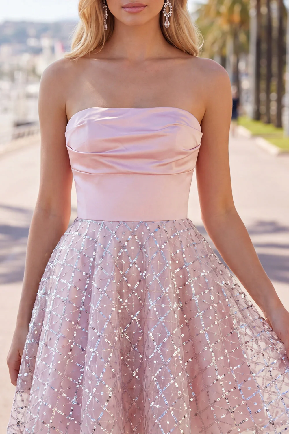 Blush A-Line Strapless Ruched Sequin Cute Party Dress - Image 5