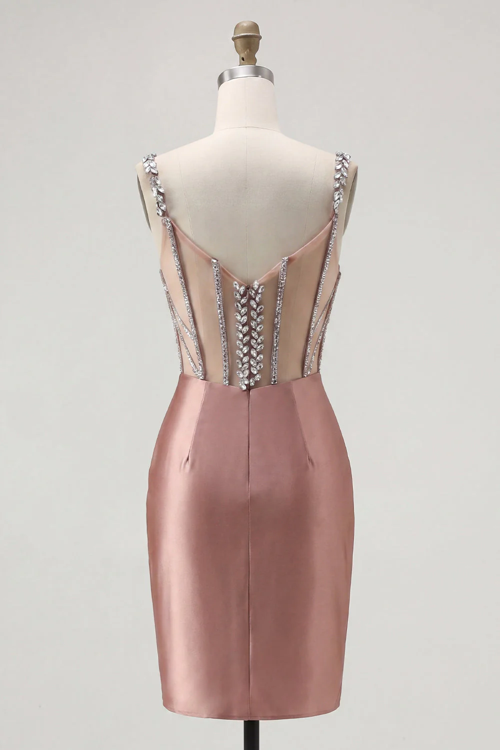 Blush Bodycon Sheer Corset Mini Party Dress with Rhinestones - Image 2