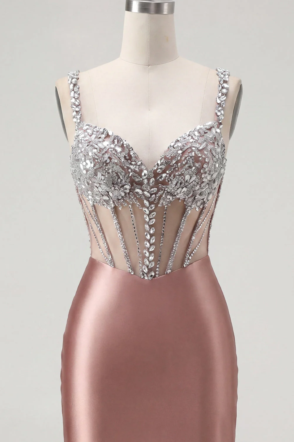 Blush Bodycon Sheer Corset Mini Party Dress with Rhinestones - Image 7