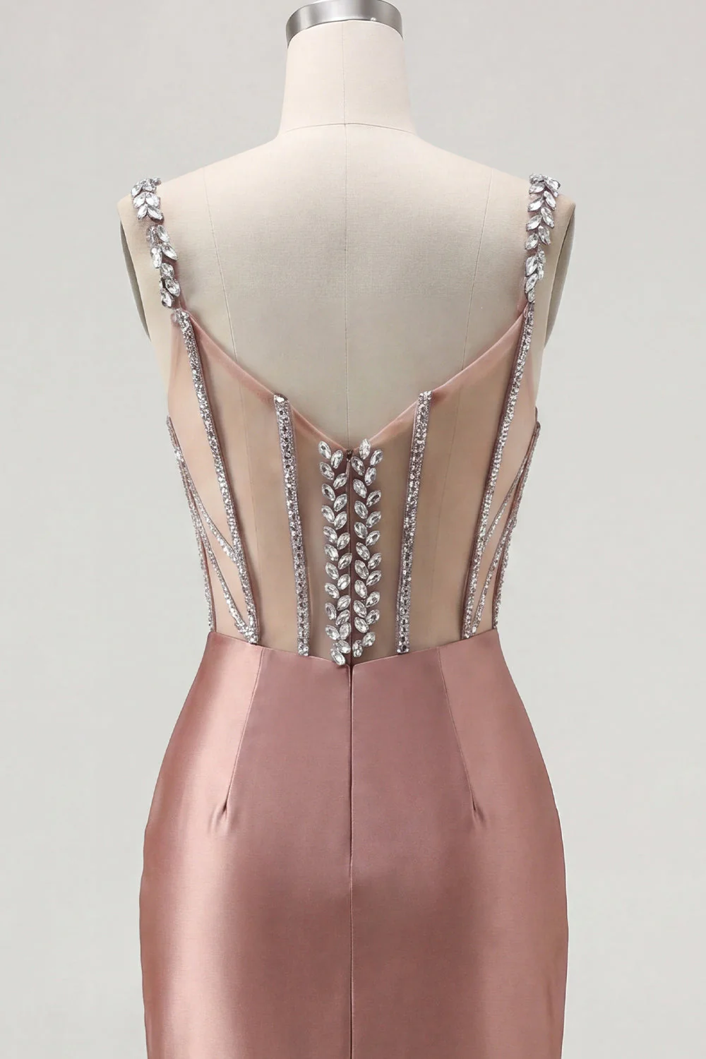 Blush Bodycon Sheer Corset Mini Party Dress with Rhinestones - Image 8