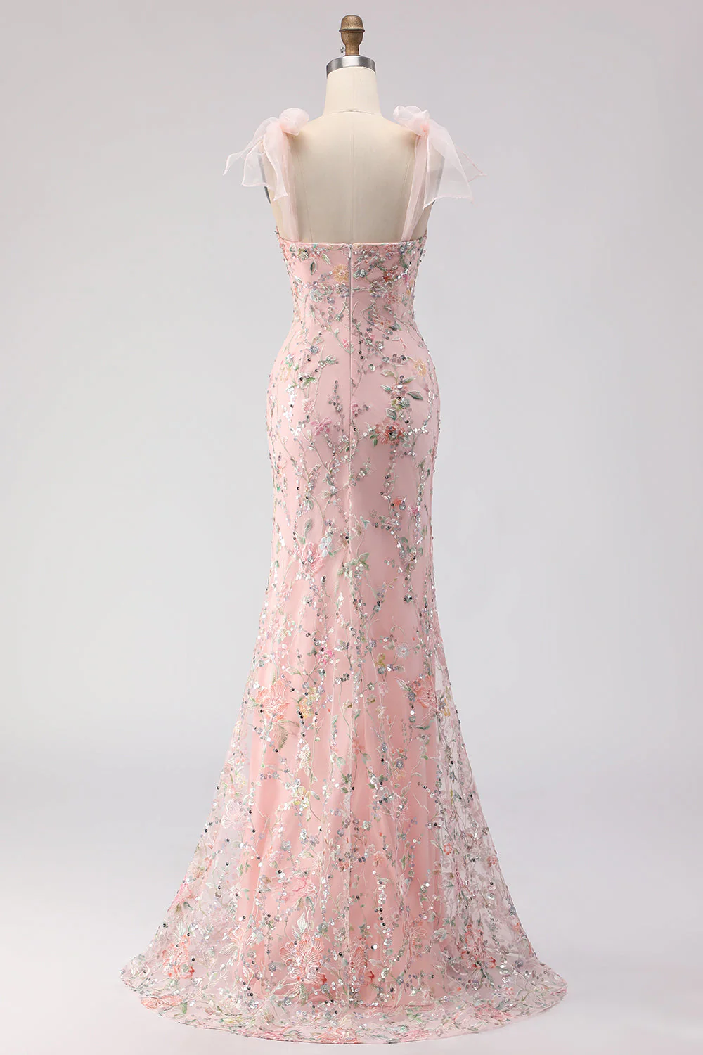 Blush Sequins Mermaid Embroidered Long Prom Dress with Slit - Image 2