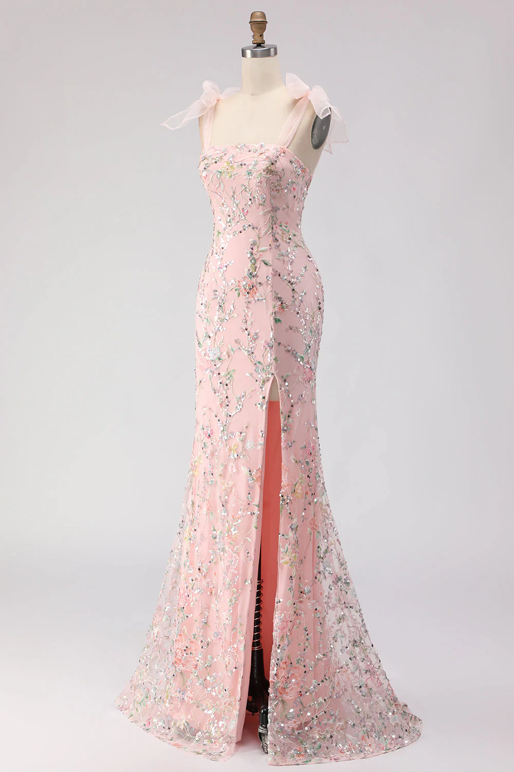 Blush Sequins Mermaid Embroidered Long Prom Dress with Slit - Image 3