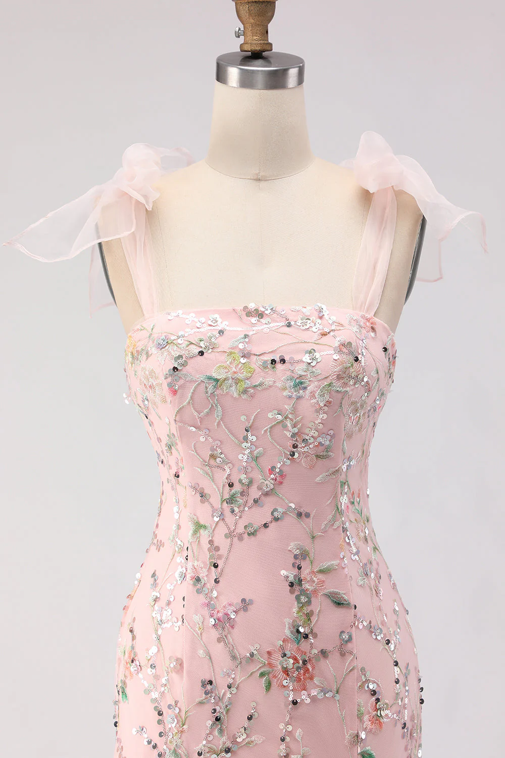 Blush Sequins Mermaid Embroidered Long Prom Dress with Slit - Image 4