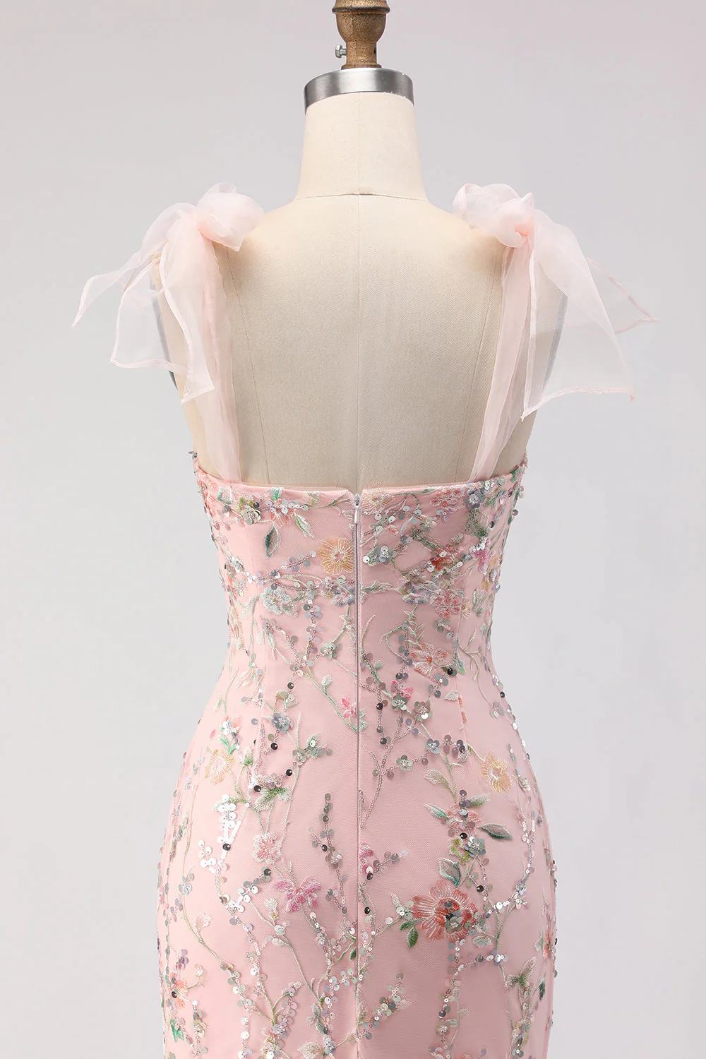 Blush Sequins Mermaid Embroidered Long Prom Dress with Slit - Image 5